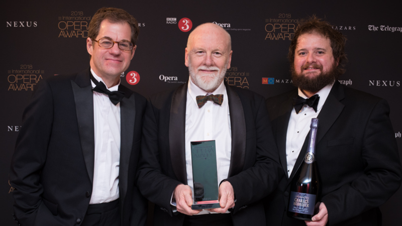 Glyndebourne's Director of Development Andrew Higgins, composer Brett Dean and tenor Allan Clayton who performed the role of Hamlet for the opera's world premiere. | Copyright: © Glyndebourne Productions Limited. Photographer Jim Winslet