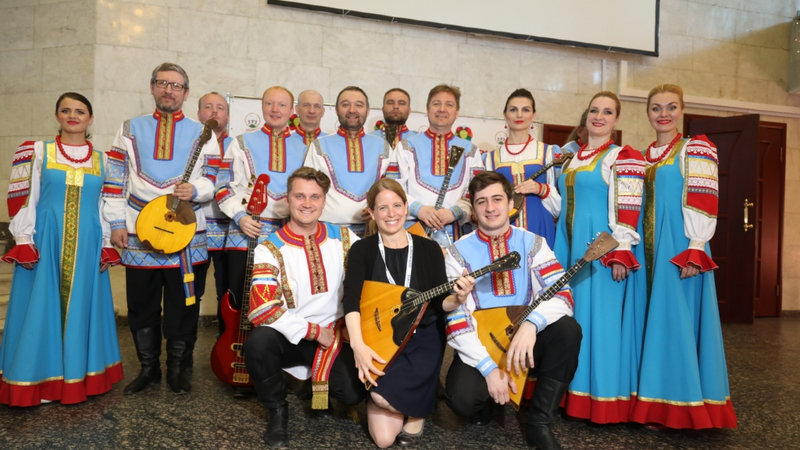 EBU Head of Music Labrie Pascale (in the center) with “Choir of the Russian songs” (radio Orpheus) on the Festival’s Opening ceremony | Copyright: © Vladimir Sokolov