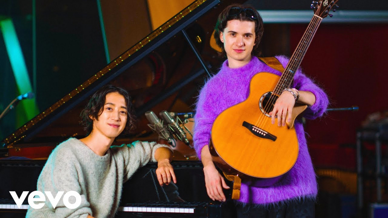 Hayato Sumino and Marcin Patrzałek after recording their single 